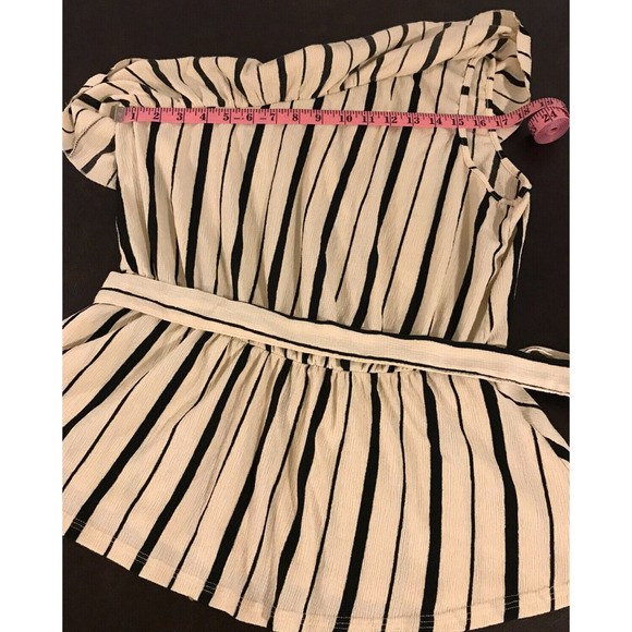 ANTHROPOLOGIE MAEVE RITA One Shoulder Black/Cream Peplum Ruffle Top - Size Large - Picture 5 of 11